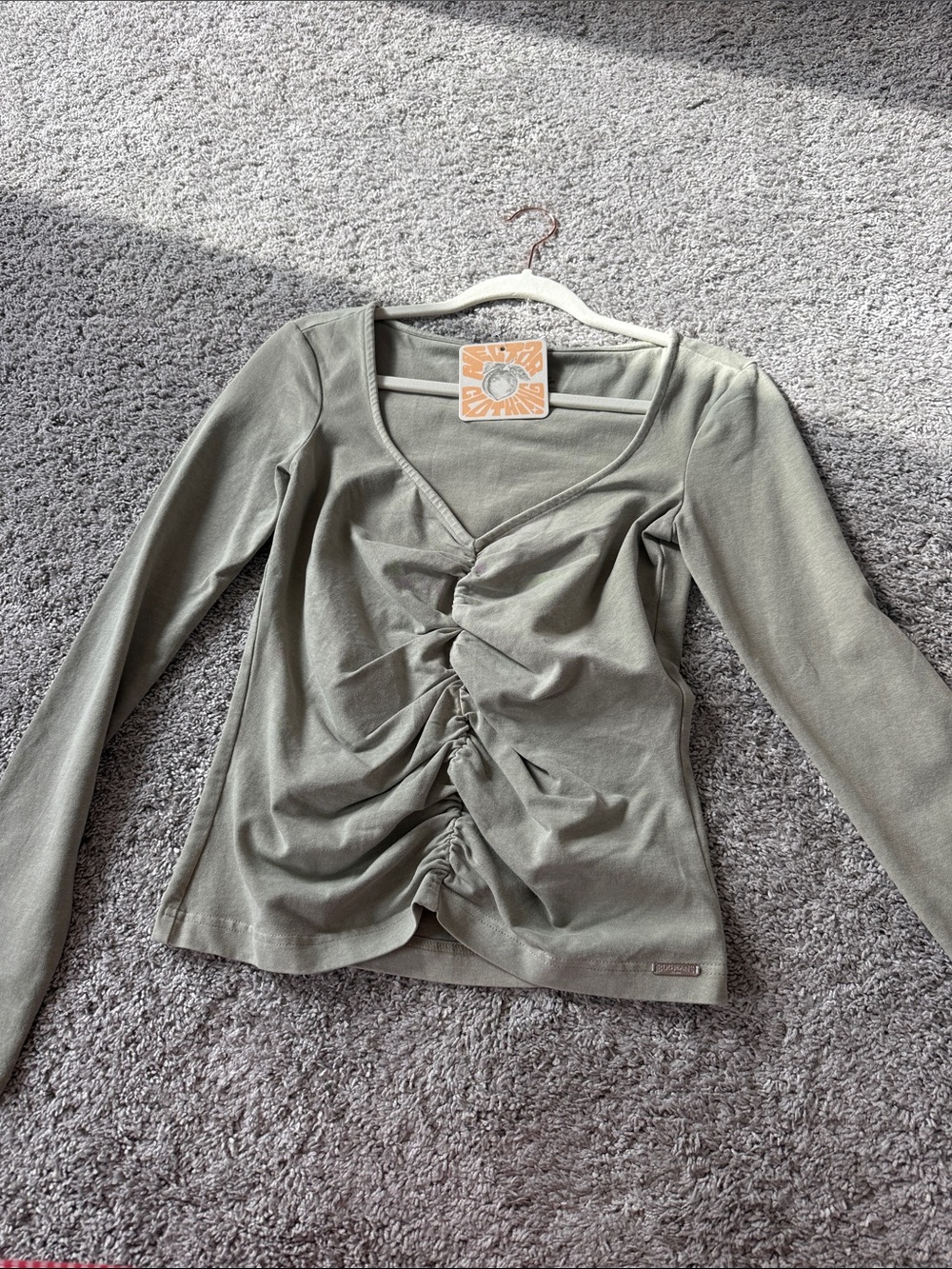 Ruched Olive Green Long-Sleeve Women’s Top